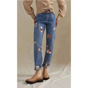 Pilcro Anthropologie Patchwork Straight Leg Jeans Size 27 Boho Cottagecore Denim